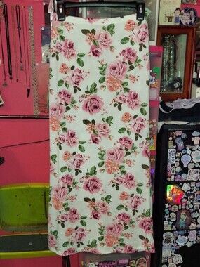 White with pink floral maxi pencil skirt